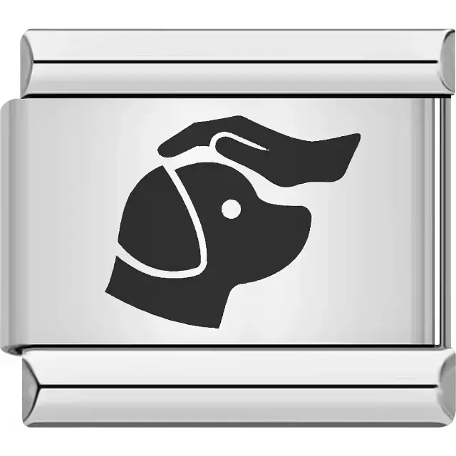Outline of a dog being petted by a hand Italian charm bracelet link