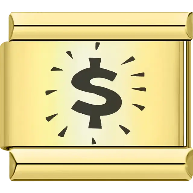 Black dollar symbol with radiating lines design Italian charm bracelet link