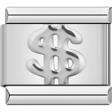 Embossed dollar sign symbol Italian charm bracelet link