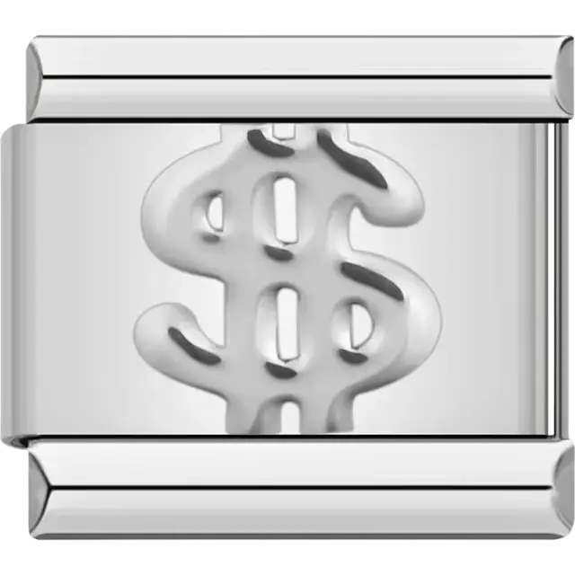 Embossed dollar sign symbol Italian charm bracelet link