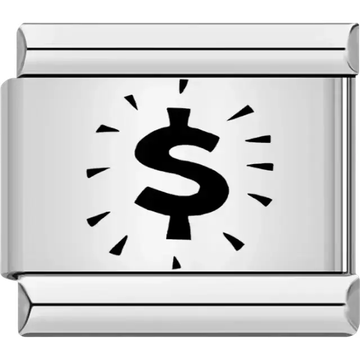 Black dollar symbol with radiating lines design Italian charm bracelet link