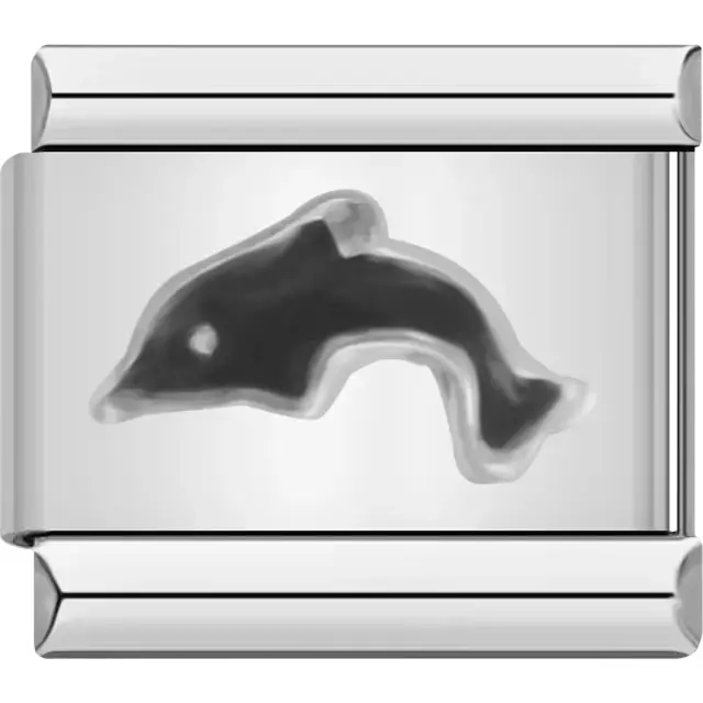 Dolphin design with black embossed details Italian charm bracelet link