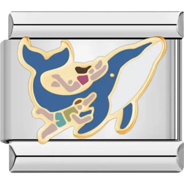 Jumping dolphin with blue and white body details and colorful accent patterns Italian charm bracelet link