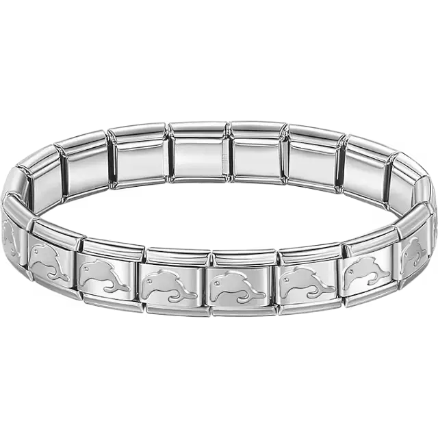 Dolphin charms composing stainless steel Italian bracelet