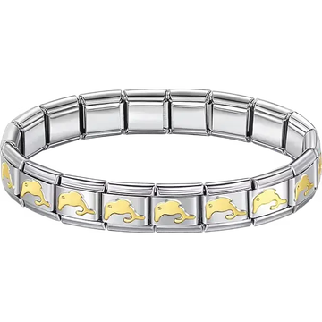 Gold dolphins charms composing stainless steel Italian bracelet