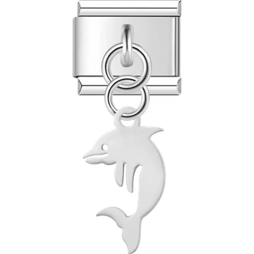 Dolphin cutout design dangling Italian charm bracelet link