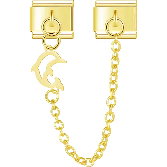 Dolphin cutout with safety chain connector design Italian charm bracelet link