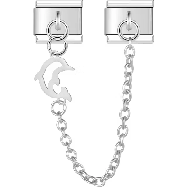 Dolphin cutout with safety chain connector design Italian charm bracelet link