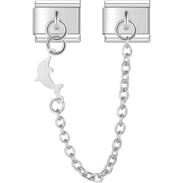 Dolphin cutout with chain connector design Italian charm bracelet link