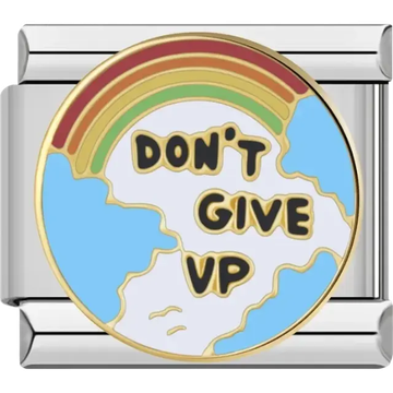 Round charm with “Don’t Give Up” text and rainbow design Italian charm bracelet link