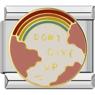 Circular charm with “Don’t Give Up” text and rainbow design Italian charm bracelet link