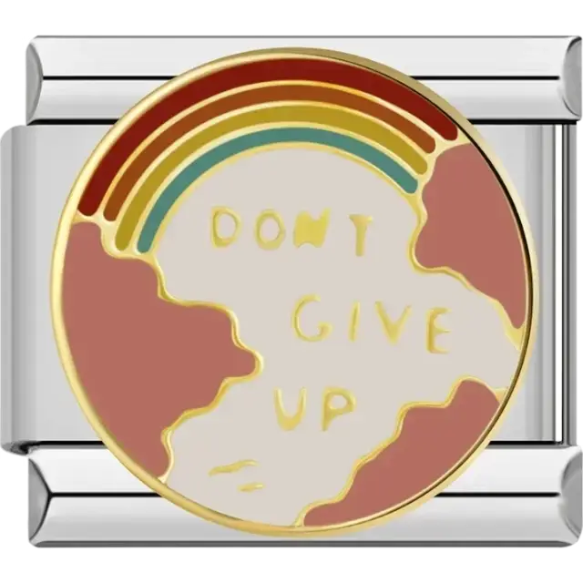 Circular charm with “Don’t Give Up” text and rainbow design Italian charm bracelet link