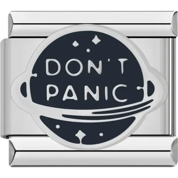Black planet with "Don't Panic" text Italian charm bracelet link
