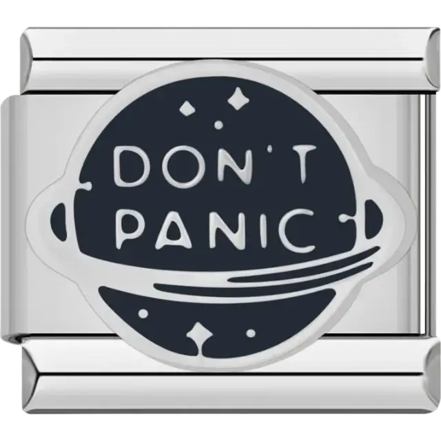Black planet with "Don't Panic" text Italian charm bracelet link