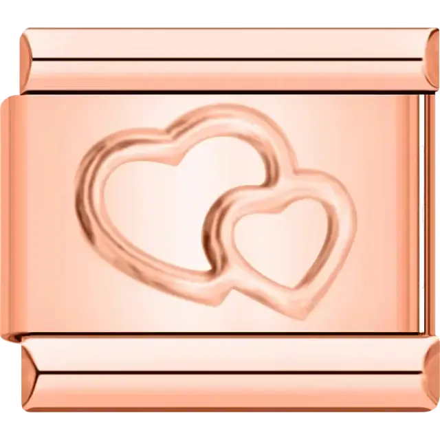 Double heart Italian charm bracelet link