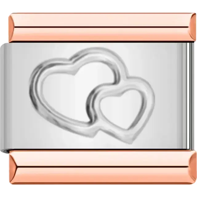Double heart Italian charm bracelet link