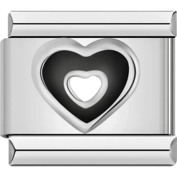 Black and silver double heart Italian charm bracelet link
