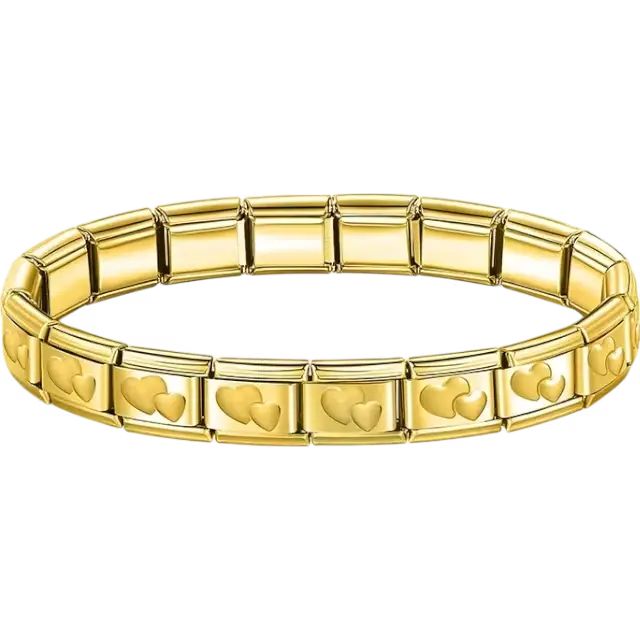 Stainless steel bracelet with engraved double heart pattern Italian charm bracelet