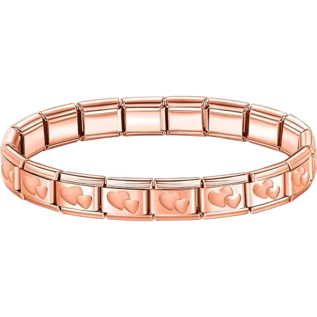 Stainless steel bracelet with engraved double heart pattern Italian charm bracelet