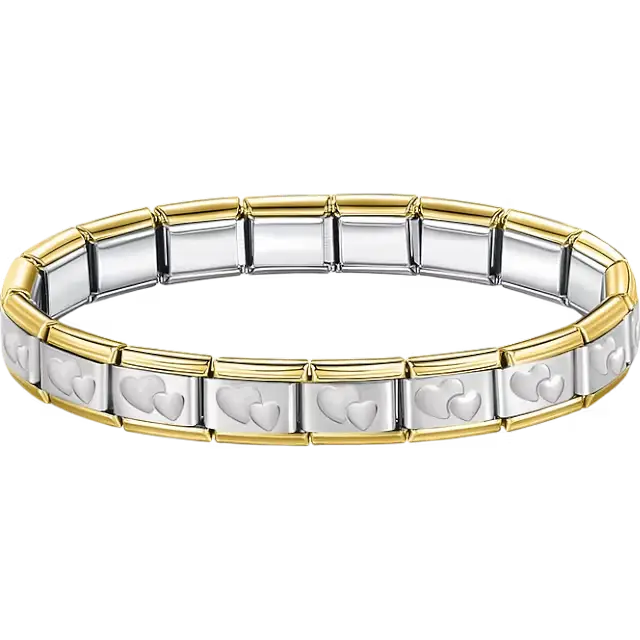 Stainless steel bracelet with engraved double heart pattern Italian charm bracelet
