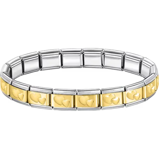 Stainless steel bracelet with engraved double heart pattern Italian charm bracelet