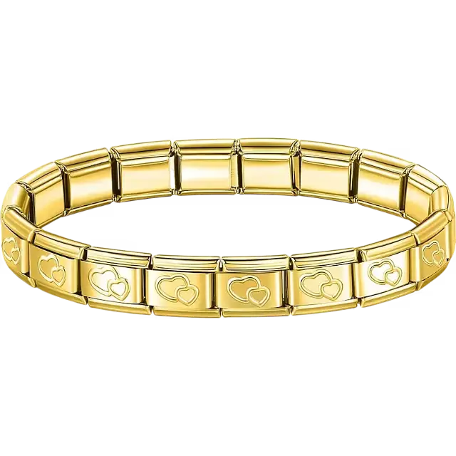 Stainless steel bracelet with engraved double heart pattern Italian charm bracelet