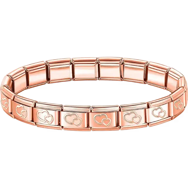 Stainless steel bracelet with engraved double heart pattern Italian charm bracelet