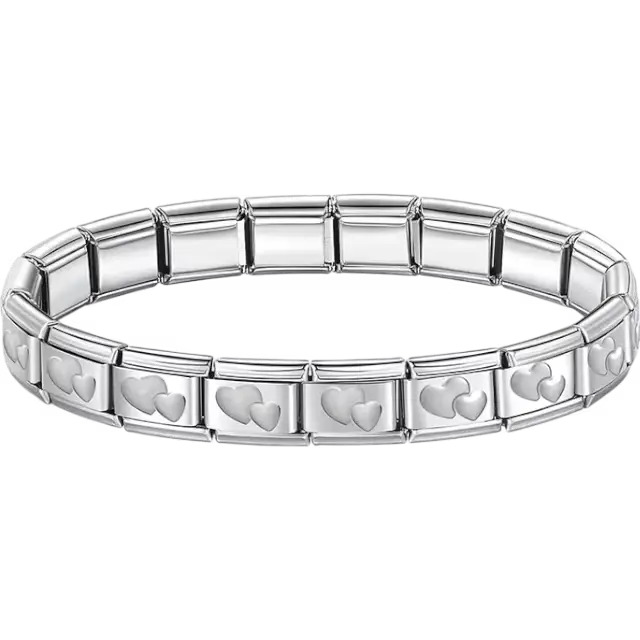Stainless steel bracelet with engraved double heart pattern Italian charm bracelet