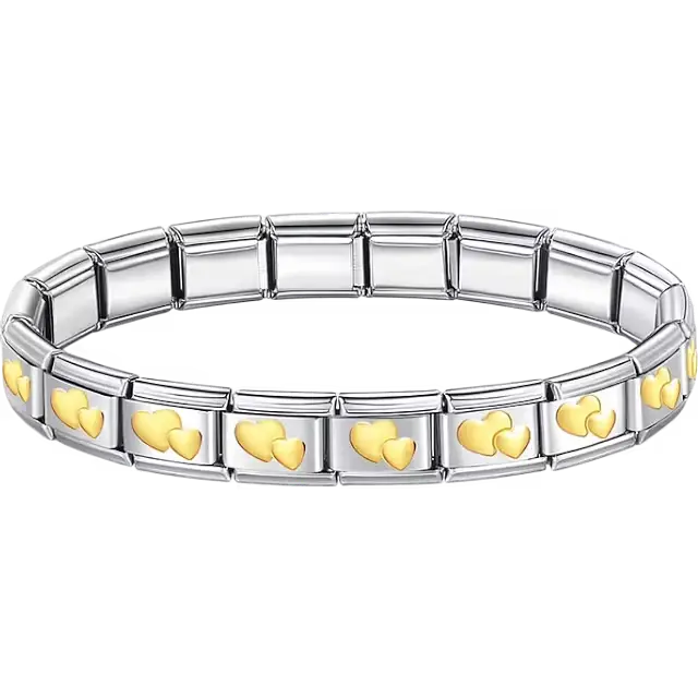 Gold double hearts charms composing stainless steel Italian bracelet