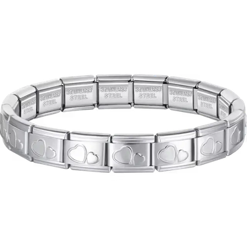 Double heart charms composing stainless steel Italian bracelet