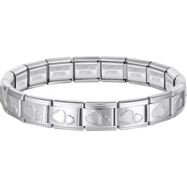 Double heart charms composing stainless steel Italian bracelet