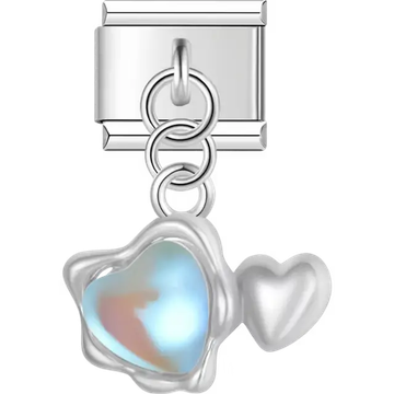 Double heart iridescent Italian charm bracelet link