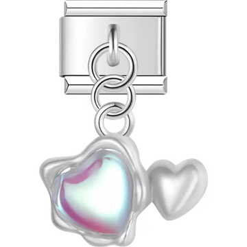 Double heart iridescent second heart Italian charm bracelet link