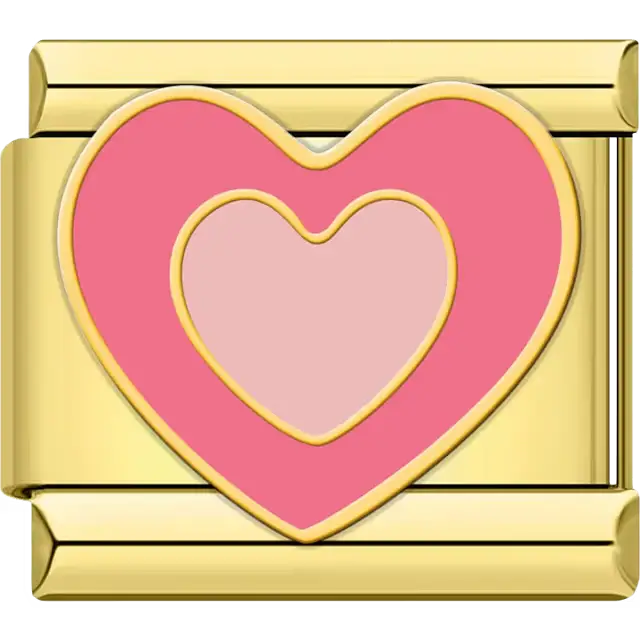 Two pink hearts with gold edging Italian charm bracelet link