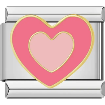 Two pink hearts with gold edging Italian charm bracelet link