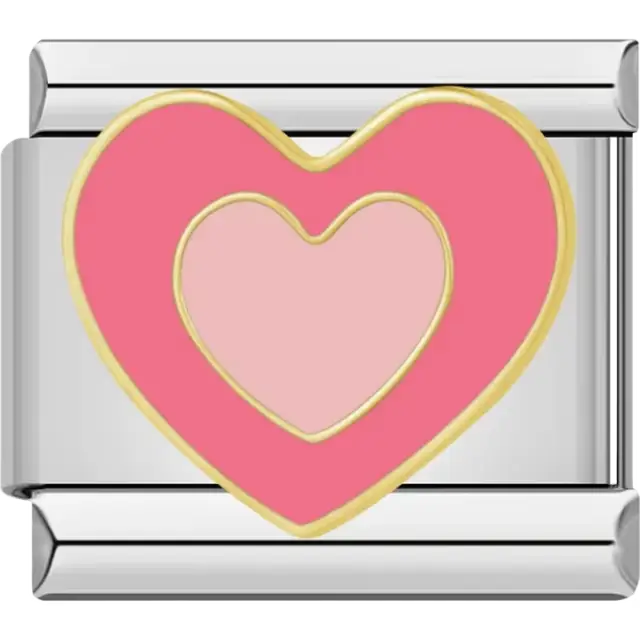 Two pink hearts with gold edging Italian charm bracelet link