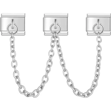 Double safety chain with three connector links Italian charm bracelet links