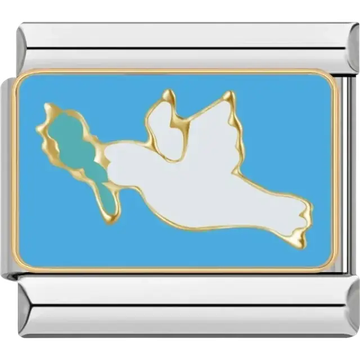 White dove with branch Italian charm bracelet link