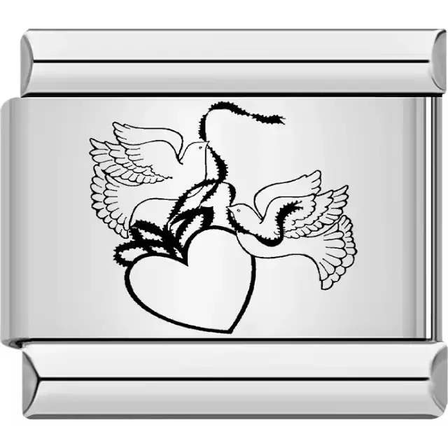 Black doves with heart Italian charm bracelet link