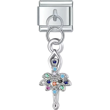 Dragonfly dangle with multicolor crystals Italian charm bracelet link