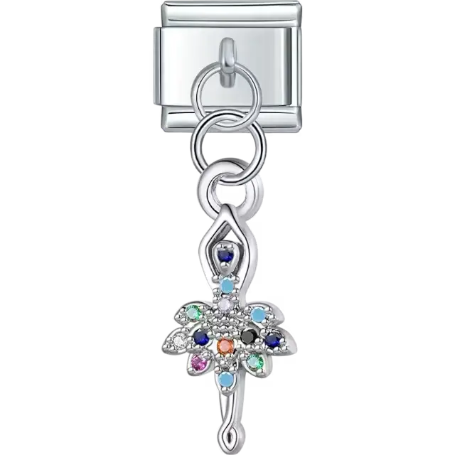 Dragonfly dangle with multicolor crystals Italian charm bracelet link