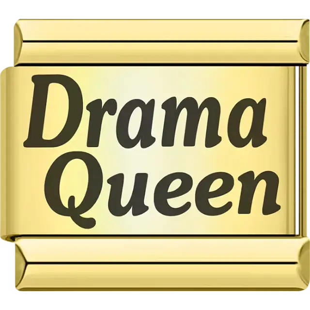 Gold "Drama Queen" text Italian charm bracelet link