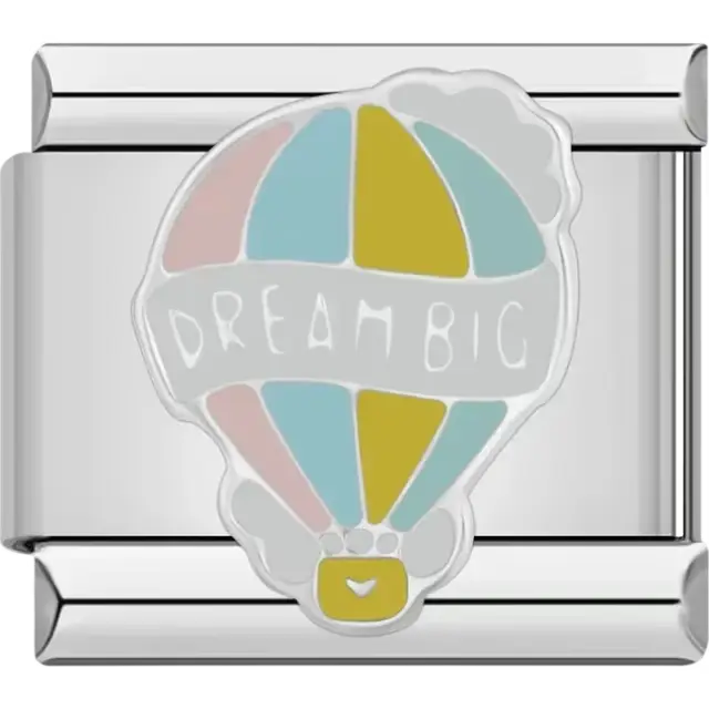 Multicolor hot air balloon with "Dream Big" text Italian charm bracelet link