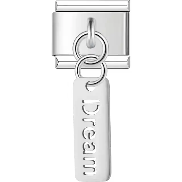 "Dream" script on tag Italian charm bracelet link