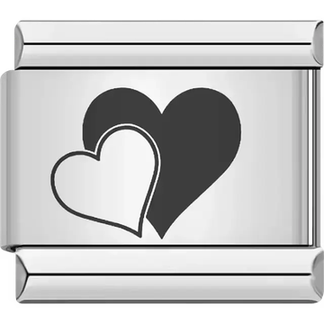 Black and white overlapping hearts Italian charm bracelet link