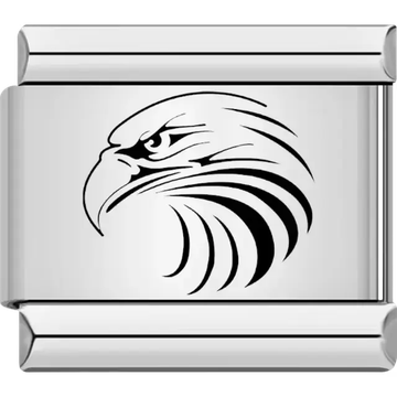Black outline of an eagle head with bold curved lines Italian charm bracelet link