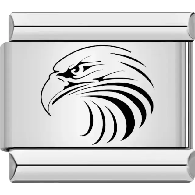 Black outline of an eagle head with bold curved lines Italian charm bracelet link