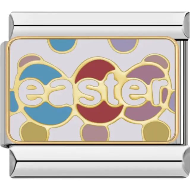 Colorful Easter egg design with "Easter" text and gold accents Italian charm bracelet link