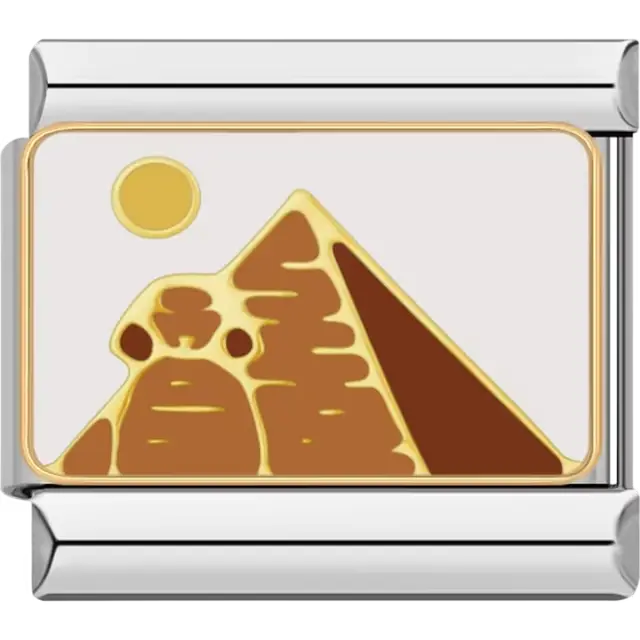 Pyramid and Sphinx design with a rising sun in gold tones Italian charm bracelet link