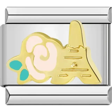 Gold Eiffel Tower design with a pink rose and turquoise leaf accents Italian charm bracelet link